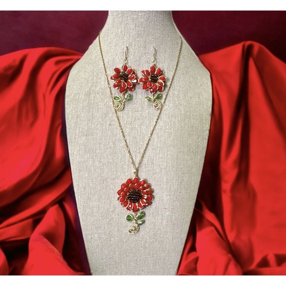 Sunflower Jewelry - Joyeria artesanal Girasol/sunflower charm/Regalo Original/girasol Rojo